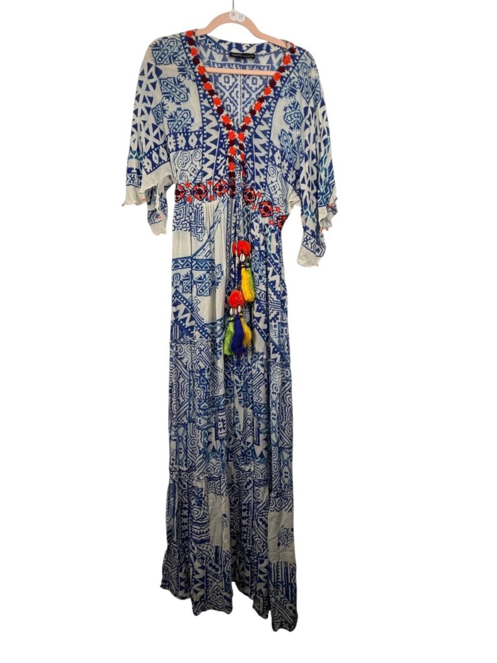 Hemant & Nandita Tie-Tassel Maxi Dress -Embroidered- S (fits to L)  - MSRP $648 - Picture 5 of 16